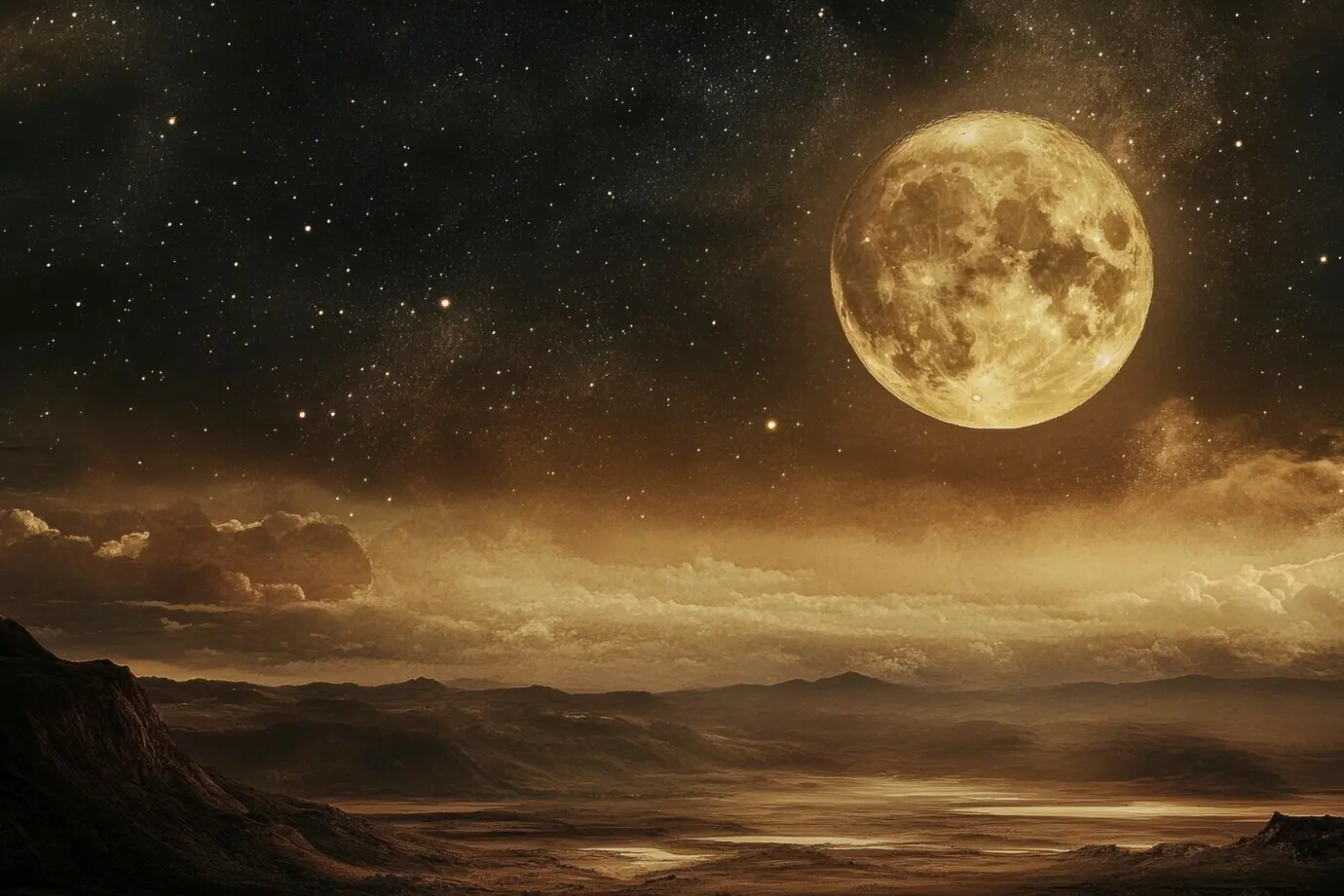 Сепийный эффект с фазой Луны на ночном небе.